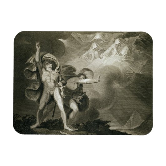 Macbeth, Banquo und die drei Hexen auf der Erde Magnet (Horizontal)