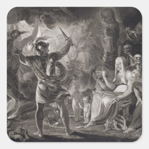 Macbeth, die drei Hexen und Hecate in Akt IV, S Quadratischer Aufkleber