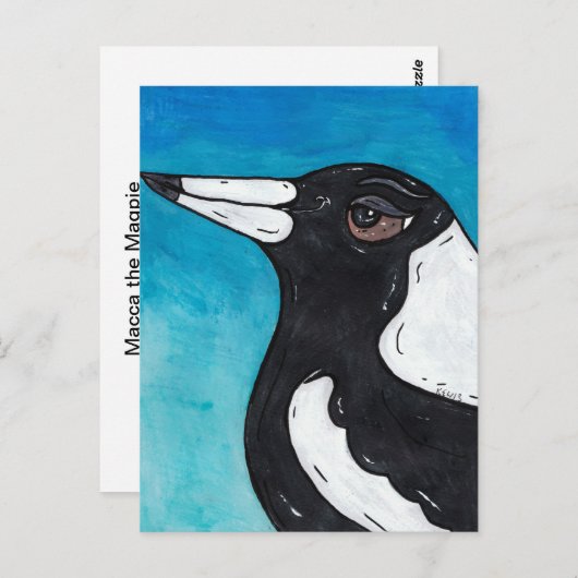 Macca the Magpie Postkarte (Vorne/Hinten)