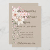 Macchiato Brown Pink Cherry Blossoms Brautparty Einladung (Vorne/Hinten)