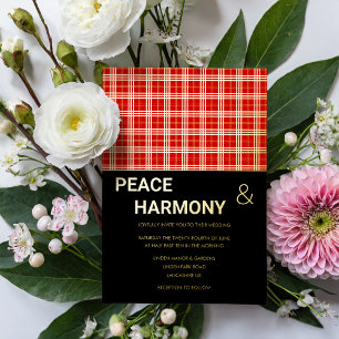 MacClan Tartan Red Black Gold Muster Hochzeit Folieneinladung