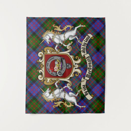 MacDonald Clan Abzeichen & Unicorns mit Tartan Wandteppich (Vorderseite)
