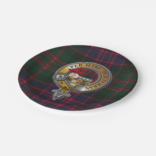 MacDonald Tartan & Abzeichen Pappteller (Schrägansicht)