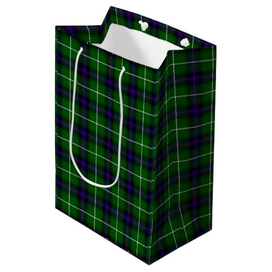 MacDonald Tartan grün kariert Mittlere Geschenktüte (Vorderseite Schrägansicht)