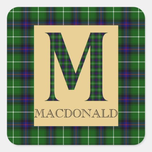 MacDonald Tartan Monogram M Quadratischer Aufkleber (Vorderseite)