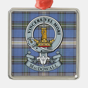 MacDowall Wappen + Tartan-Prämien-Verzierung Silbernes Ornament