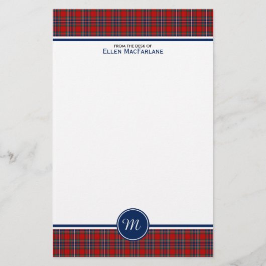 MacFarlane Clan Tartan Red and Blue Kariert Monogr Briefpapier (Vorderseite)