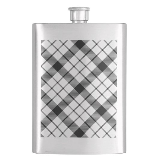 MacFarlane Tartan Schwarz-weiß kariert Flachmann (Vorderseite)