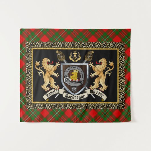 MacGregor Clan Abzeichen & Motto mit Löwen Wandteppich (Vorderseite (Horizontal))