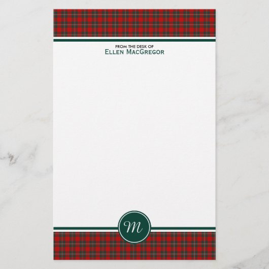 MacGregor Clan Tartan Red and Green Kariert Monogr Briefpapier (Vorderseite)