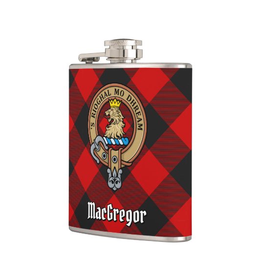 MacGregor Wappen über Rob Roy Tartan Flachmann (Links)