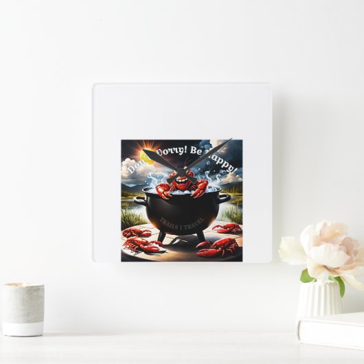 Mach dir keine Sorgen, sei glücklicher Crawfish. Quadratische Wanduhr (Zuhause)