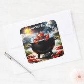 Mach dir keine Sorgen, sei glücklicher Crawfish. Quadratischer Aufkleber (Umschlag)