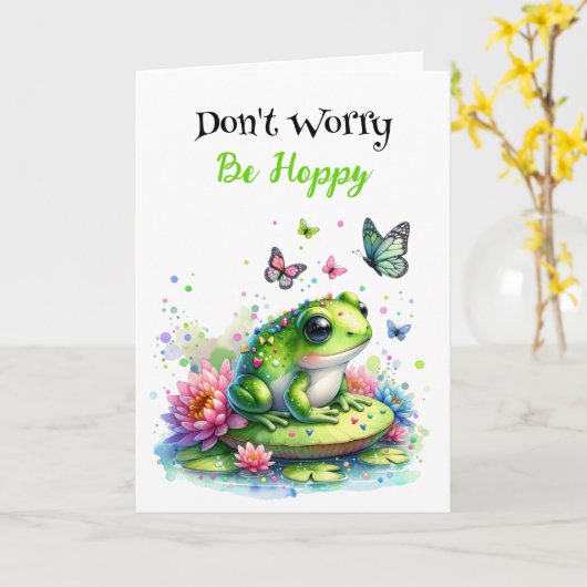 Mach dir keine Sorgen, sei hoppy. | Frosch Pun Fri Karte (Gelbe Blume)