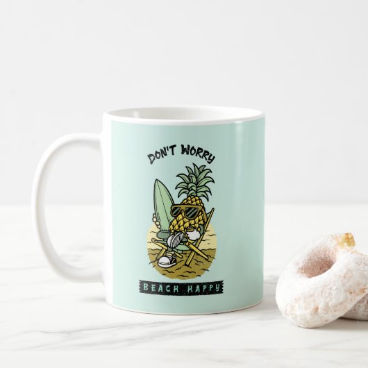Mach dir keine Sorgen, Strand glücklich – Lustiger Kaffeetasse (Mit Donut)