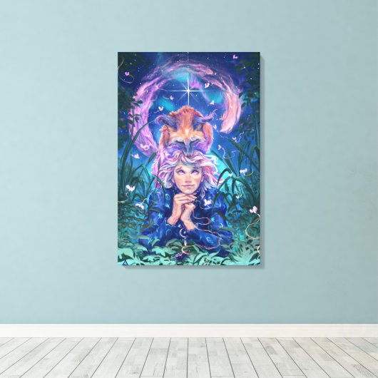 Mach einen Wunsch mit Magicfox- Fantasy-Kunst Leinwanddruck (Insitu (Holzboden))