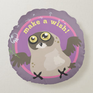 Mach einen Wunsch! Owl Round Pilze Rundes Kissen