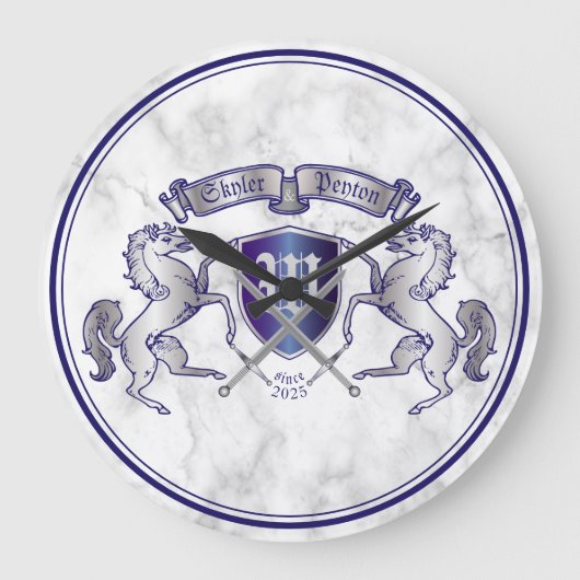 Mache deinen eigenen Wappen-Silberschild Große Wanduhr (Vorderseite)