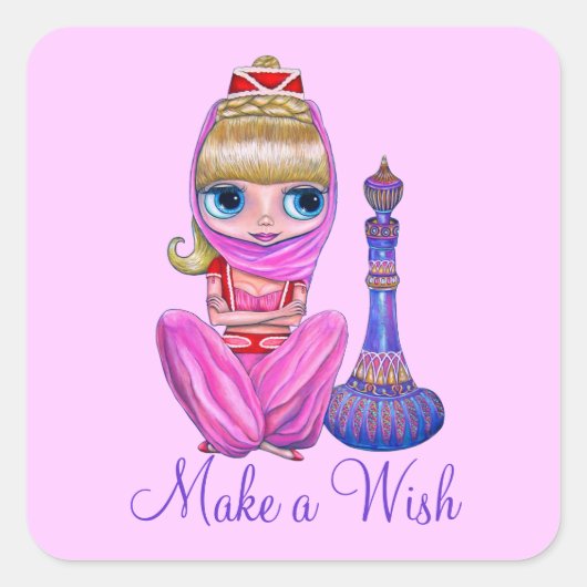 Mache eine kleine Pink Genie Girl Magic Flasche Quadratischer Aufkleber (Vorderseite)