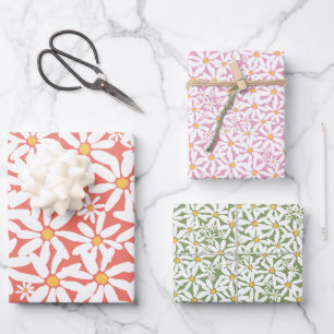 Mache meine Daisy - Rosa, Koralle, Grün Geschenkpapier Set