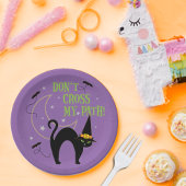 Mache mir kein Lila schwarzes KatzenHalloween auf Pappteller