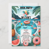 machen Junge Wasser blau Cool Pool Party 13. Gebur Einladung (Vorderseite)