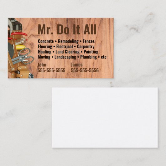Machen Sie das alles Handyman Business Card Visitenkarte (Vorne/Hinten)
