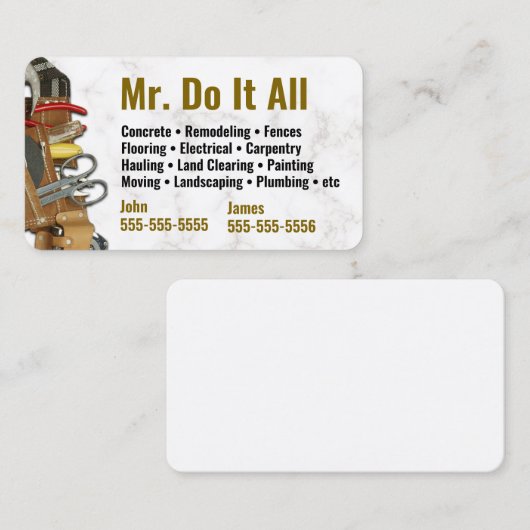 Machen Sie das alles Handyman Business Card Visitenkarte (Vorne/Hinten)