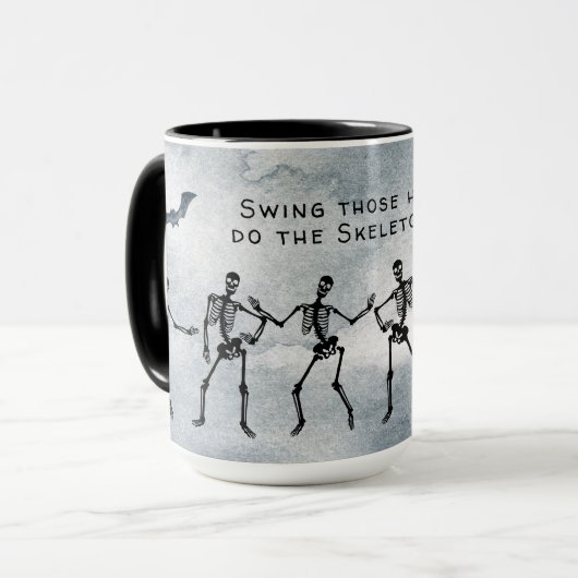 Machen Sie die Skelettschleife! Tanzskelette Tasse (Vorderseite Links)