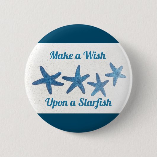 Machen Sie einen Wunsch nach Starfish Blau und Wei Button (Vorderseite)