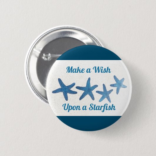 Machen Sie einen Wunsch nach Starfish Blau und Wei Button (Vorne & Hinten)