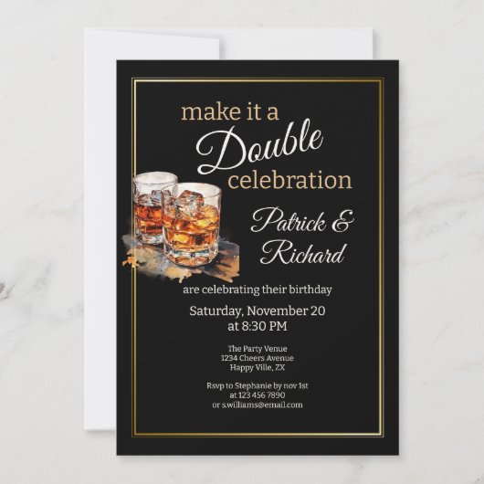 Machen Sie es zu einer doppelten Feier Black Whisk Einladung (Vorderseite)