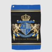 Machen Sie Ihr blaues Wappen-Monogramm-Kronenemble Golfhandtuch (Vorderseite)