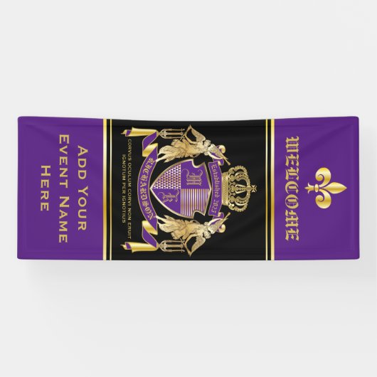 Machen Sie Ihr Coat des Arms Gold Engel Lila Emble Banner (Horizontal)