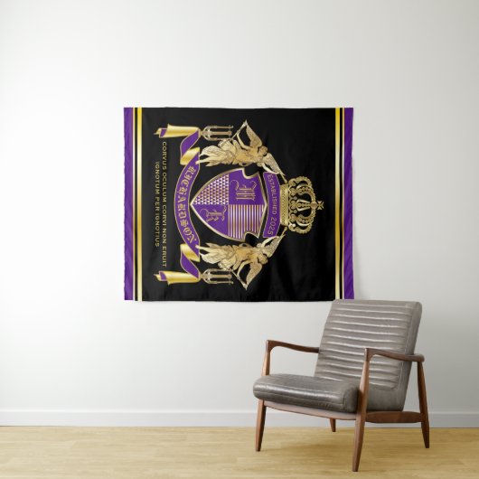 Machen Sie Ihr Coat des Arms Gold Engel Lila Emble Wandteppich (Beispiel (Horizontal))