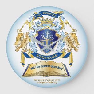 Machen Sie Ihr eigenes Emblem Tree Book Key Crown  Große Wanduhr