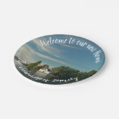 Machen Sie Ihr eigenes Familiennamewillkommen zum Pappteller (Schrägansicht)