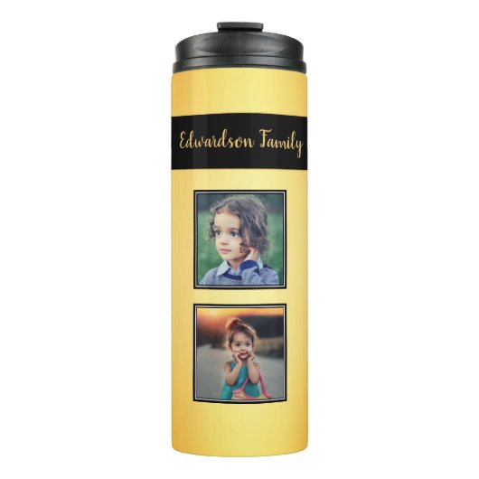 Machen Sie Ihr eigenes Foto-Collage-Monogramm-Gold Thermosbecher (Vorderseite)