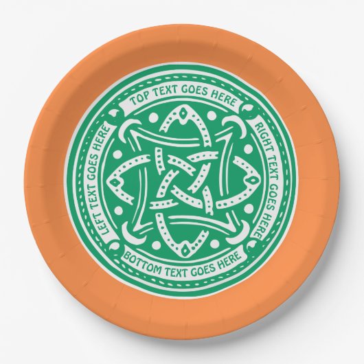 Machen Sie Ihr eigenes Kleeblatt Green Celtic Knot Pappteller (Vorderseite)