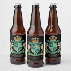 Machen Sie Ihr eigenes Wappen Aquamarinen Goldbäre Bierflaschenetikett