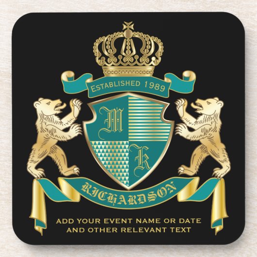 Machen Sie Ihr eigenes Wappen Aquamarinen Goldbäre Getränkeuntersetzer (Vorderseite)