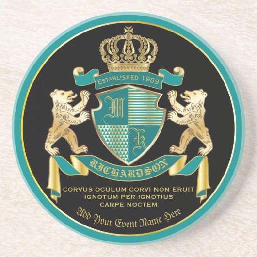 Machen Sie Ihr eigenes Wappen Aquamarinen Goldbäre Getränkeuntersetzer (Vorne)