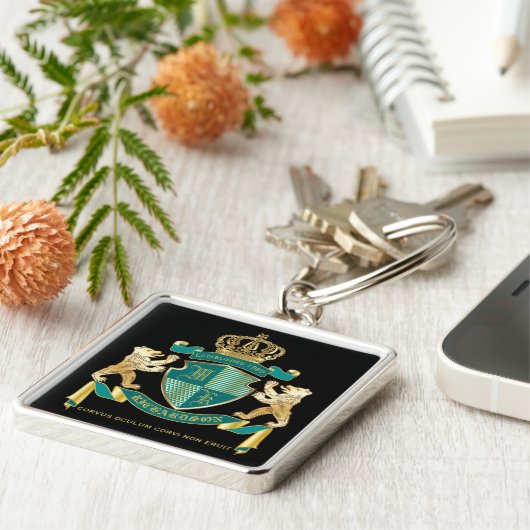 Machen Sie Ihr eigenes Wappen Aquamarinen Goldbäre Schlüsselanhänger (Seite)