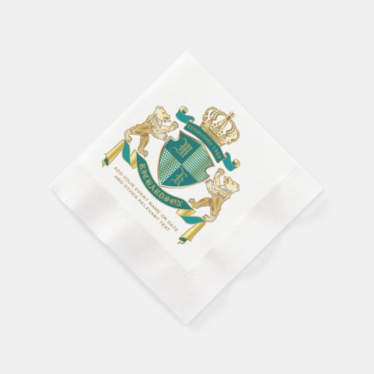 Machen Sie Ihr eigenes Wappen Aquamarinen Goldbäre Serviette (Ecke)