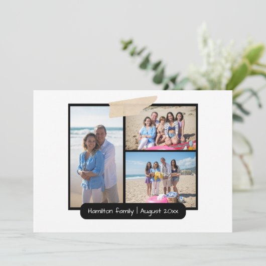 Machen Sie Ihre eigene 3 Foto Collage Personalisie Einladung (Stehend Vorderseite)