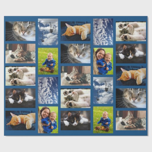 Machen Sie Ihre eigene 9-Foto Collage auf blau Geschenkpapier (Flach)