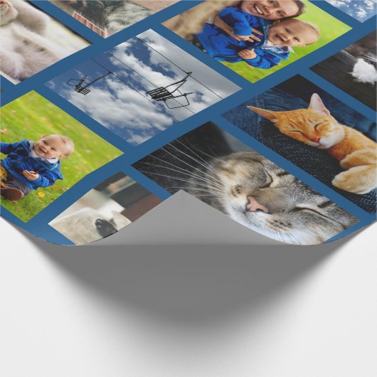 Machen Sie Ihre eigene 9-Foto Collage auf blau Geschenkpapier (Ecke)