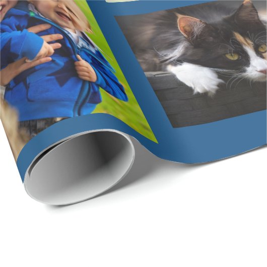 Machen Sie Ihre eigene 9-Foto Collage auf blau Geschenkpapier (Rolleneckpunkt)