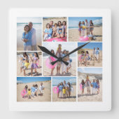 Machen Sie Ihre eigene 9-FotoCollage Personalisier Quadratische Wanduhr (Vorderseite)