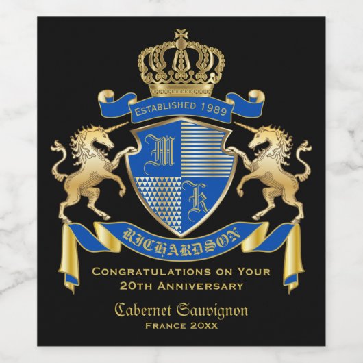 Machen Sie Ihre eigene Einhornmatte von Arms Blue  Weinetikett (Einzelnes Label)